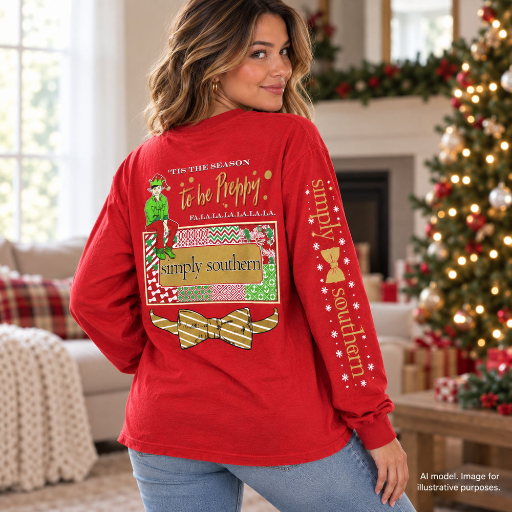 Simply Southern Shirt Womens Medium Red Holiday Christmas Bow Long Sleeve Tee